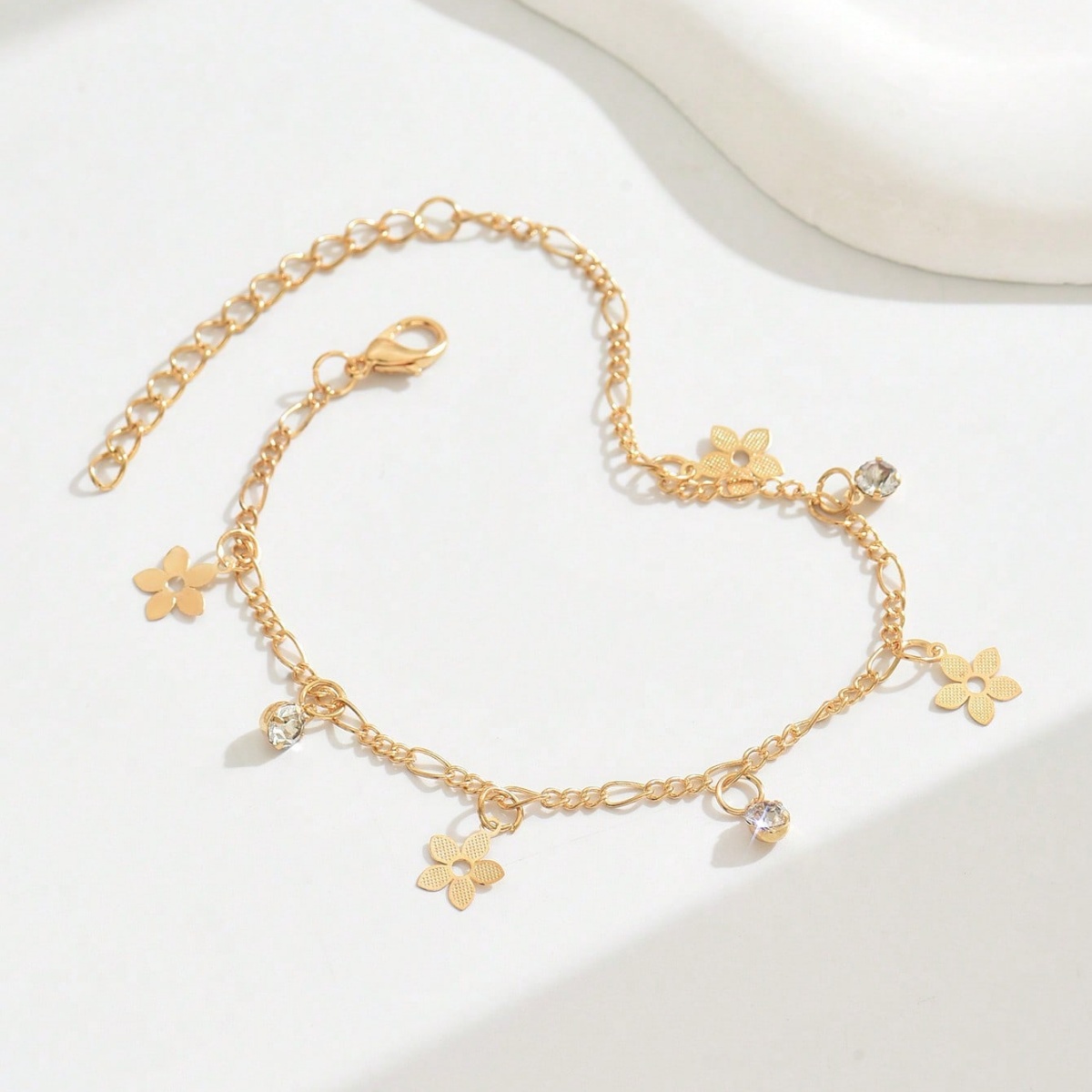 Women's Stainless Steel Five-Leaf Flower Zirconia Anklet, Adjustable